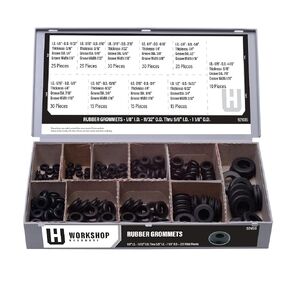 Fastener Assortment Kit, Rubber Grommets Set, 220 Piece Variety, 1/8" I.D. - 11/32" O.D Thru 5/8" I.D. - 11/8" O.D.