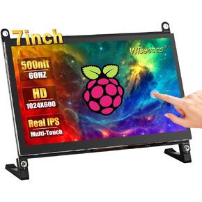 wisecoco Touchscreen Monitor 7 Inch HDMI Touchscreen IPS 1024 x 600 Mini LCD Display for Raspberry Pi 4 3 2 Zero B B+ Computer Case Secondary Screen(No Casing)