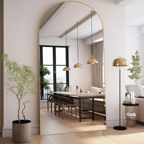 Arched Full Length Floor Mirror Black, 64"x 22" Full Floor Mirror with Stand, Standing Mirror Hanging or Leaning, Living Room, Bedroom, Gym, Aluminum Alloy Frame-Black