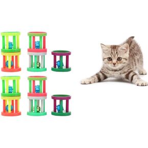 Cat Ball-Pet Ball Toy,10 Pcs Cat Balls Plastic Ringing Roller Toys Cylinder Shape Teasing Toys for Pet Chasing Hunting Sport（Random Color）