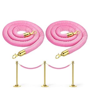 PATIKIL 8 Feet Pink Velvet Stanchion Rope, 2 Pack Crowd Control Barrier Rope with Snap Hooks for Posts Stands Queue Divider of Hotel Theater, Golden