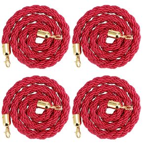 PINGEUI 4 Packs 4.9 Feet Stanchion Twisted Rope, Hemp Braided Queen Barrier Ropes, Barrier Ropes with Hooks for Hotel, Concerts, Theater, Black