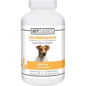 Vet Classics Bladder, Incontinence Support Dog Supplement – Supports Bladder Health for Dogs, Helps With Pet Incontinence – Includes Phytoestrogens, Botanicals – Chewable Tablets – 120 Ct.