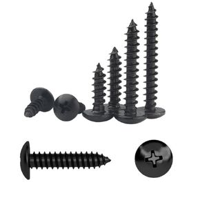 QIRUIRED 200Pcs M4 x 20mm Self Tapping Wood Screws Carbon Steel Mushroom Round Flanged Head Fasteners Drilling Screw Black