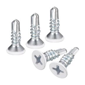 uxcell #8 x 3/4" White Screws Self Drilling Screws, 100pcs Flat Head Phillips Sheet Metal Screw Wood to Metal Screws
