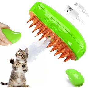 Cat Steamy Brush - 3 In 1 Self Cleaning Hair Brush, Steam Pet Brush for Massage, Removing Tangled and Loose Hair (Green)