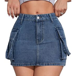 PEIHOT Womens Denim Mini Skirts Summer Low Waist Cargo Short Jean Skirt with Pockets 2024 Trendy Going Out Beach Outfits