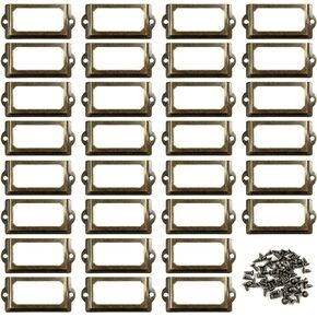 30PCS Metal Label Holders,Shelf Label Holder for Wood Shelves,Name Card Holder,Label Holder for Drawer Cabinet. 70x33mm Bronze Card Catalog Drawer Label Frame with 60PCS Screws,by ChanQnTon.