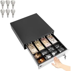 16" "Stainless Steel" Front Heavy Duty Black POS Cash Drawer with 4Bill/8Coin "Stainless Steel" for Canada