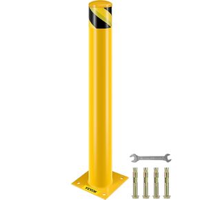 حاجز أمان BestEquip 36-4.5 حاجز أمان حاجز أمان 4-1/2 بوصة OD 36 بوصة ارتفاع معطف مسحوق أصفر حاجز أمان فولاذي للأنابيب مع 4 مسامير تثبيت مجانية للمنطقة الحساسة لحركة المرور