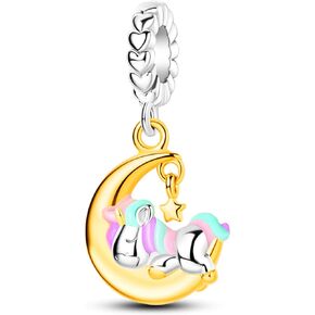 NUJIFFY 925 Sterling Silver Charms Beads for Bracelets & Necklaces, Colorful Horse Moon Charm Birthday Gifts Star Moon Pendant Jewelry for Women Men Teens