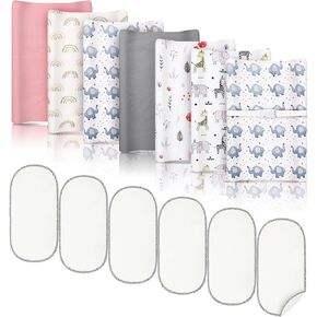 6 قطع من غطاء وسادة تغيير الحفاضات من كينلوب و6 قطع من بطانات وسائد تغيير الحفاضات للأطفال البنات والأولاد، وأغطية وسائد تغيير الطاولة وبطانات غطاء طاولة تغيير الحفاضات بألوان قوس قزح بوهو وودلاند الحيوانية in Kuwait