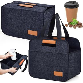 Layhit 2 قطعة 6 أكواب حامل مشروبات محمول قابل للطي لقوارب السيارات حاملات أكواب معزولة قابلة لإعادة الاستخدام مع مقبض سفلي من الورق المقوى، حقيبة حمل للمشروبات الساخنة والباردة لنقل مشروبات القهوة in Kuwait