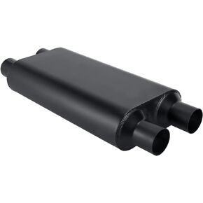 Muffler Single Chamber 2.25" Universal Muffler Performance Race Exhaust Muffler 2.25 IN Pipe,Aggressive Sound,Black(2.25" offset in/center out/overall 13")