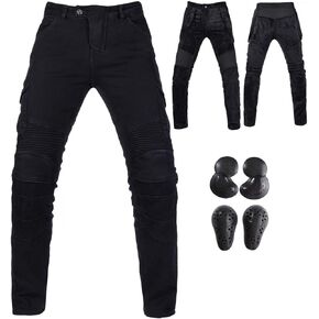 Winter Plus Velvet Men Motorcycle Riding Jeans Motocross Racing Pants CE Armored (S=28=Waist 31.5", Black)