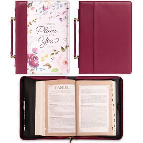 Christian Art Gifts Fashion Bible Cover I Know the Plans Floral Jeremiah 29:11 Faux Leather, Pink/Plum, Medium