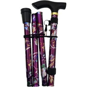 JZK Folding Walking Stick Purple Floral extendable Folding Walking Cane Height Adjustable with Wrist Strap and Rubber Ferrule for Home and Travel