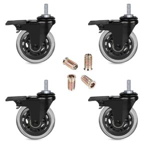 Hirate Threaded Stem Casters 5/16" with Brake, Set of 4 Heavy Duty 2" Swivel Caster Wheels with Safety Locking for Workbench Trolley Carts with Furniture Screw Inserts