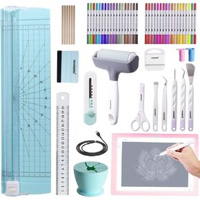 52pcs Essential Craft Tools Set for Cricut Machine with Weeding Tools for Vinyl,Paper Cutter,Light Pad,Vinyl Weeding Scrap Collector,Brayer Rollers,Craft Accessories Bundle for Cricut Projects