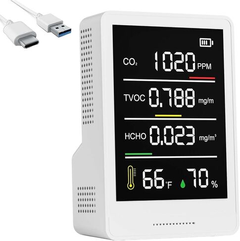 جهاز مراقبة جودة الهواء MXY، ثاني أكسيد الكربون الاحترافي والدقيق، TVOC، HCHO، عداد جسيمات الرطوبة ودرجة الحرارة، للمنزل، المكتب، المدرسة، الفندق، السيارة in Kuwait