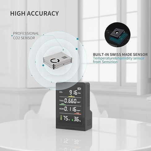 Professional Air Quality Monitor Indoor C02 Monitor Temperature Humidity TVOC HCHO Detector for Home Office or School Battery Powered Portable Air Quality Tester in Saudi Arabia