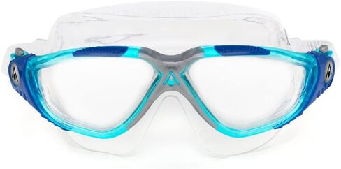 نظارات السباحة Aqua Sphere Vista للبالغين من الجنسين - ملاءمة مخصصة بلمسة واحدة، رؤية محيطية واسعة - قناع متين للسباحين النشطين في المياه المفتوحة - عدسة شفافة، إطار فيروزي/أزرق in Saudi Arabia