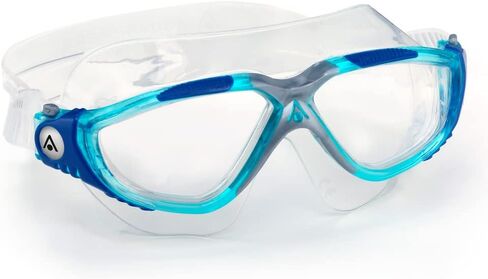 نظارات السباحة Aqua Sphere Vista للبالغين من الجنسين - ملاءمة مخصصة بلمسة واحدة، رؤية محيطية واسعة - قناع متين للسباحين النشطين في المياه المفتوحة - عدسة شفافة، إطار فيروزي/أزرق in Saudi Arabia