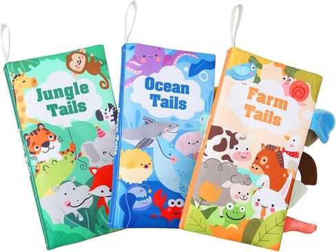 2PCS Baby Books - Montessori Toys Cute Animal Theme Baby Cloth Books 6 to 12 Months, Soft Stuffed High Contrast Crinkle Infant Sensory Toys, Boys&Girls Kids Early Learning Gifts in Saudi Arabia