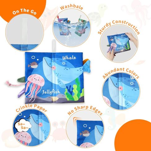 2PCS Baby Books - Montessori Toys Cute Animal Theme Baby Cloth Books 6 to 12 Months, Soft Stuffed High Contrast Crinkle Infant Sensory Toys, Boys&Girls Kids Early Learning Gifts in Saudi Arabia