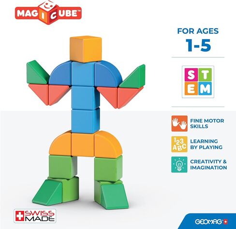 ألعاب جيوماج المغناطيسية | مغناطيس للأطفال | 32 قطعة | مجموعة عالم الأشكال Magicube | اللبنات التعليمية STEM للتعلم المبكر | البلاستيك المعاد تدويره | الأعمار 1 - 5 in Kuwait