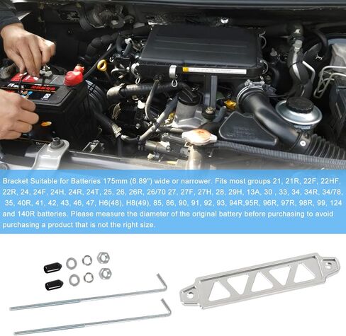 Battery Hold Down Sets,Heavy Duty Aluminum Car Battery Tie Down Bracket Hold Lock Anodized (Black,10 inch bolts) in Saudi Arabia