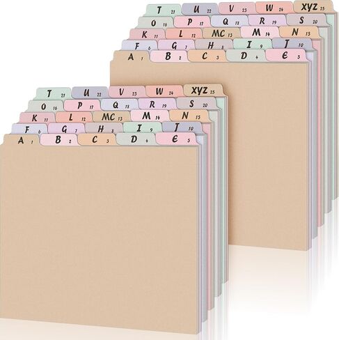 50 Pcs A-Z Alphabet Top Tab File Guides Set, Heavyweight Letter Size File Dividers 1/5 Cut Tab File Cabinet Dividers Desk Organizer for Work School Office Home (Classic Colors) in Saudi Arabia