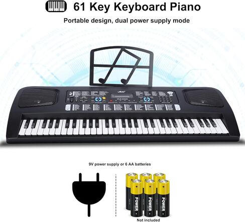 LIEKE 61 مفتاح بيانو كهربائي بلوحة مفاتيح مع ميكروفون حامل للموسيقى للمبتدئين، هدية موسيقية للبيانو الإلكتروني الرقمي المحمول in Kuwait