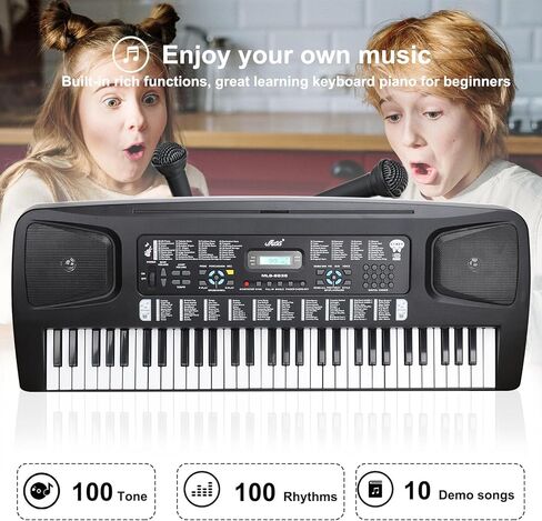 LIEKE 61 مفتاح بيانو كهربائي بلوحة مفاتيح مع ميكروفون حامل للموسيقى للمبتدئين، هدية موسيقية للبيانو الإلكتروني الرقمي المحمول in Kuwait
