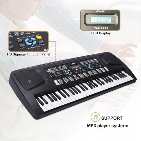 LIEKE 61 مفتاح بيانو كهربائي بلوحة مفاتيح مع ميكروفون حامل للموسيقى للمبتدئين، هدية موسيقية للبيانو الإلكتروني الرقمي المحمول in Kuwait