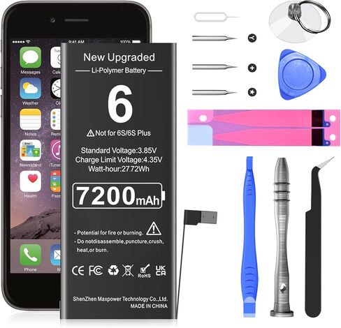 SHENMZ Battery for iPhone 6 (4.7"), [2024 New Upgraded] 7200mAh High Capacity Battery Replacement iPhone 6 Model A1549 A1586 A1589 with Professional Repair Tools Kit in Saudi Arabia