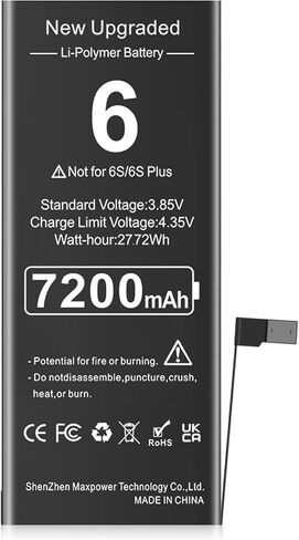 SHENMZ Battery for iPhone 6 (4.7"), [2024 New Upgraded] 7200mAh High Capacity Battery Replacement iPhone 6 Model A1549 A1586 A1589 with Professional Repair Tools Kit in Saudi Arabia