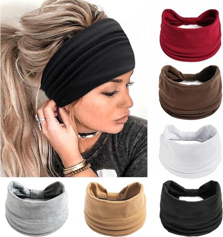 FULZTEY Headbands for Women Fashion Wide Hairbands Neutral Twist Criss Cross Headwraps Boho Bandanas Soft Stretchy Turban Non Slip Yoga Workout Sweat Head Band for Women's Hair Accessories 6Pcs in Saudi Arabia