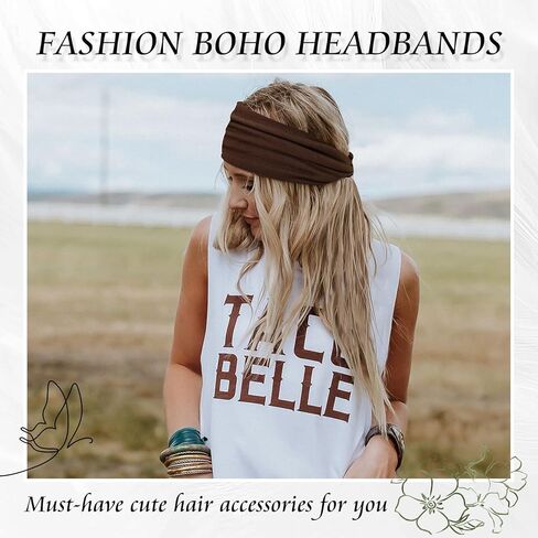 FULZTEY Headbands for Women Fashion Wide Hairbands Neutral Twist Criss Cross Headwraps Boho Bandanas Soft Stretchy Turban Non Slip Yoga Workout Sweat Head Band for Women's Hair Accessories 6Pcs in Saudi Arabia