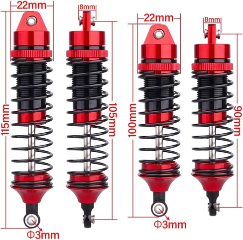 AllinRC 5862 Oil Shock Absorber RC Shocks Damper for Traxxas 1/10 Slash 2WD & 4x4 Nitro Rustler Stampede 4X4 VXL Hoss 4x4 Bandit (Red Black) in Kuwait