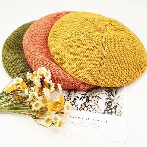 Gllutt Summer Beret Hat for Women Knitting Inner Sweatband with Size Adjustable String Starfish Stripe in Saudi Arabia