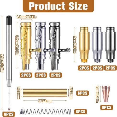Gisafai 6 Pcs Bolt Action Pen Kits for Woodturning Bulk Woodturning Ballpoint Pen Kit Turning Pen Kits with Pen Mandrel Slimline Pen Turning Supplies for DIY Making Home(Gold) in Saudi Arabia