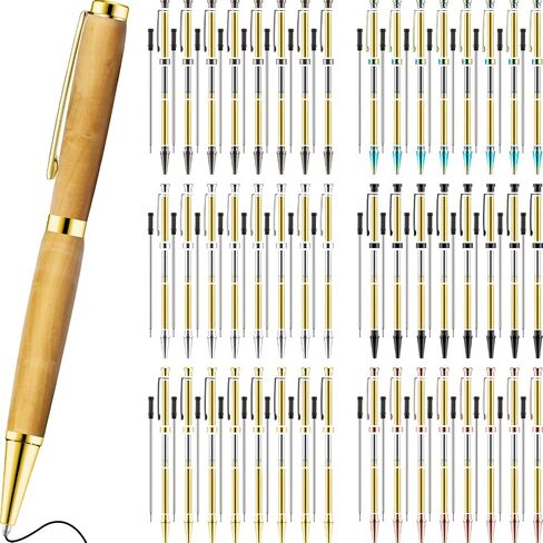 Colarr 48 Pcs Pen Kits for Wood Turning 7mm Slimline Pen Twist Kit with Refill Lathe Turning for DIY Copper Making Friend Office Teacher Students Classroom Gifts(Gold) in Saudi Arabia