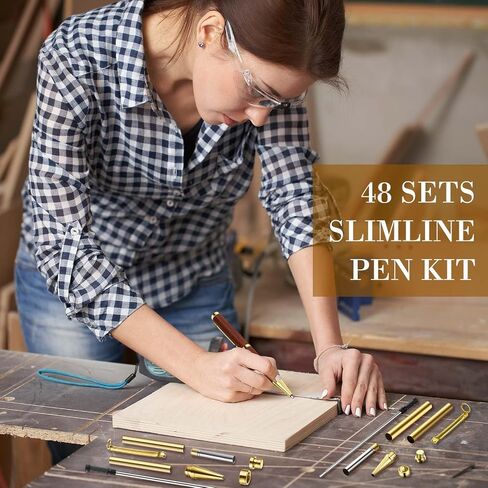 Colarr 48 Pcs Pen Kits for Wood Turning 7mm Slimline Pen Kits Twist Pen Kit with Refill Lathe Turning for DIY Copper Pen Making Office Supplies Friend Teacher Students Gifts(Black) in Saudi Arabia