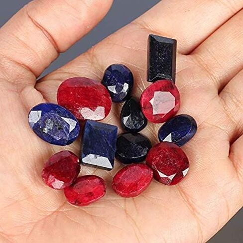مجموعة أحجار كريمة من الياقوت الأزرق الطبيعي والياقوت من GEMHUB مكونة من 100 قيراط مكونة من 7 قطع من الياقوت الأوجه والياقوت والأحجار الكريمة السائبة لصنع المجوهرات in Saudi Arabia