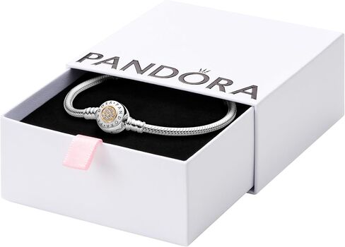 Pandora Moments Logo Clasp Snake Chain Bracelet - Silver Bracelet for Women - Gift for Her - Sterling Silver with 14k Yellow Gold & Cubic Zirconia - 8.3", With Gift Box in Saudi Arabia