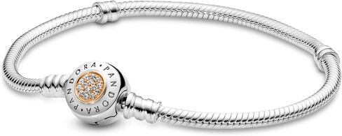 Pandora Moments Logo Clasp Snake Chain Bracelet - Silver Bracelet for Women - Gift for Her - Sterling Silver with 14k Yellow Gold & Cubic Zirconia - 8.3", With Gift Box in Saudi Arabia