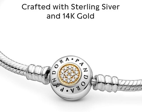 Pandora Moments Logo Clasp Snake Chain Bracelet - Silver Bracelet for Women - Gift for Her - Sterling Silver with 14k Yellow Gold & Cubic Zirconia - 8.3", With Gift Box in Saudi Arabia
