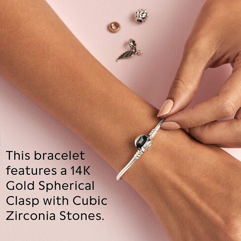 Pandora Moments Logo Clasp Snake Chain Bracelet - Silver Bracelet for Women - Gift for Her - Sterling Silver with 14k Yellow Gold & Cubic Zirconia - 8.3", With Gift Box in Saudi Arabia