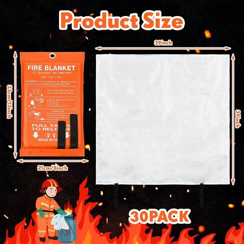 Macarrie 20 Pack 39" x 39" Fire Blanket Emergency Fire Blanket for Home and Kitchen Suppression Blanket Safety Fiberglass Fireproof Blanket Survival for Fireplace Car Office Camping (Red) in Saudi Arabia